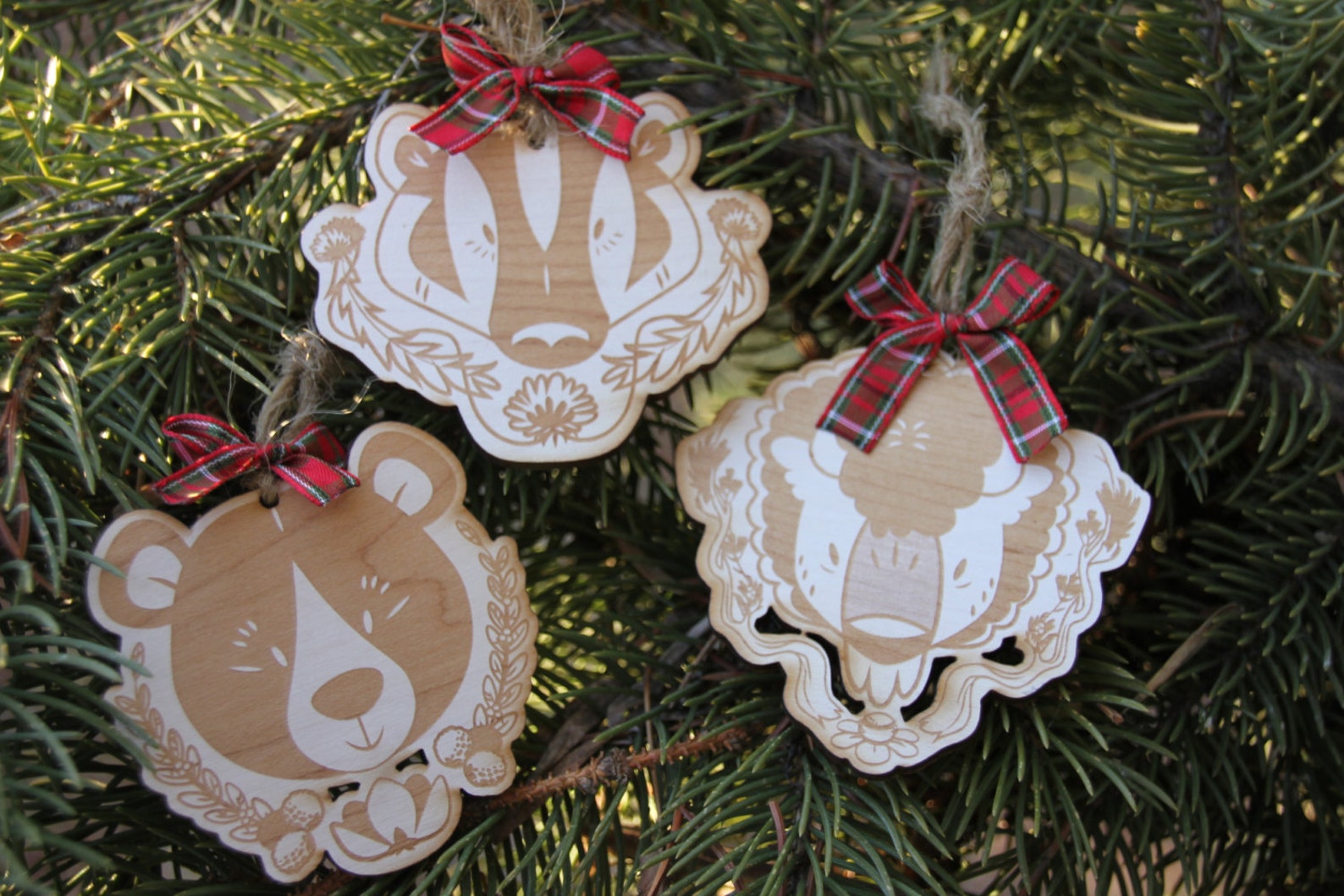 Wood Christmas/holiday Ornament Woodland Creatures Set of 3 Etsy Denmark