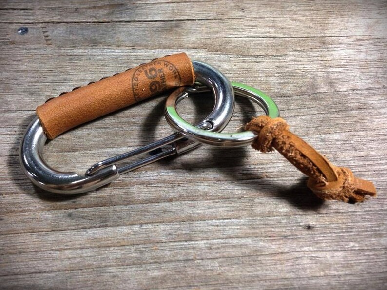Stainless Steel Carabiner Leather Wrapped Keychain Key Ring Etsy