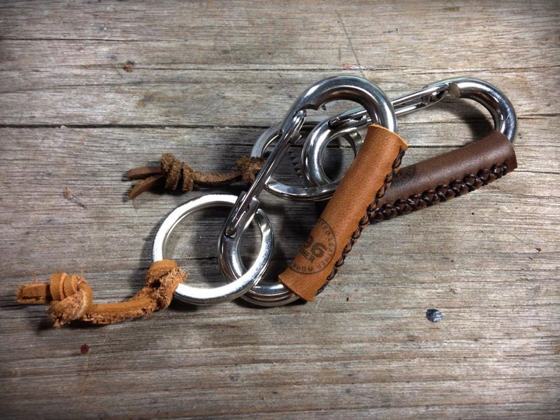 Stainless Steel Carabiner Leather Wrapped Keychain Key Ring Etsy