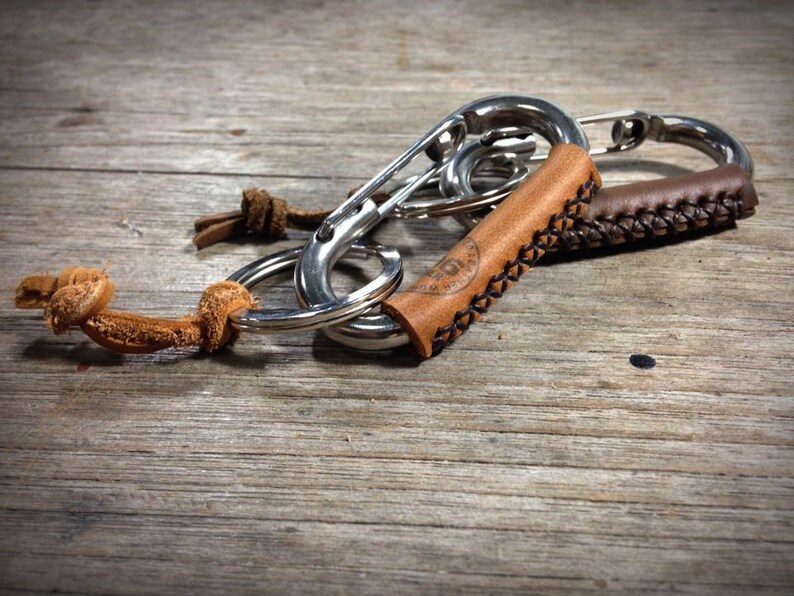 Stainless Steel Carabiner Leather Wrapped Keychain Key Ring Etsy