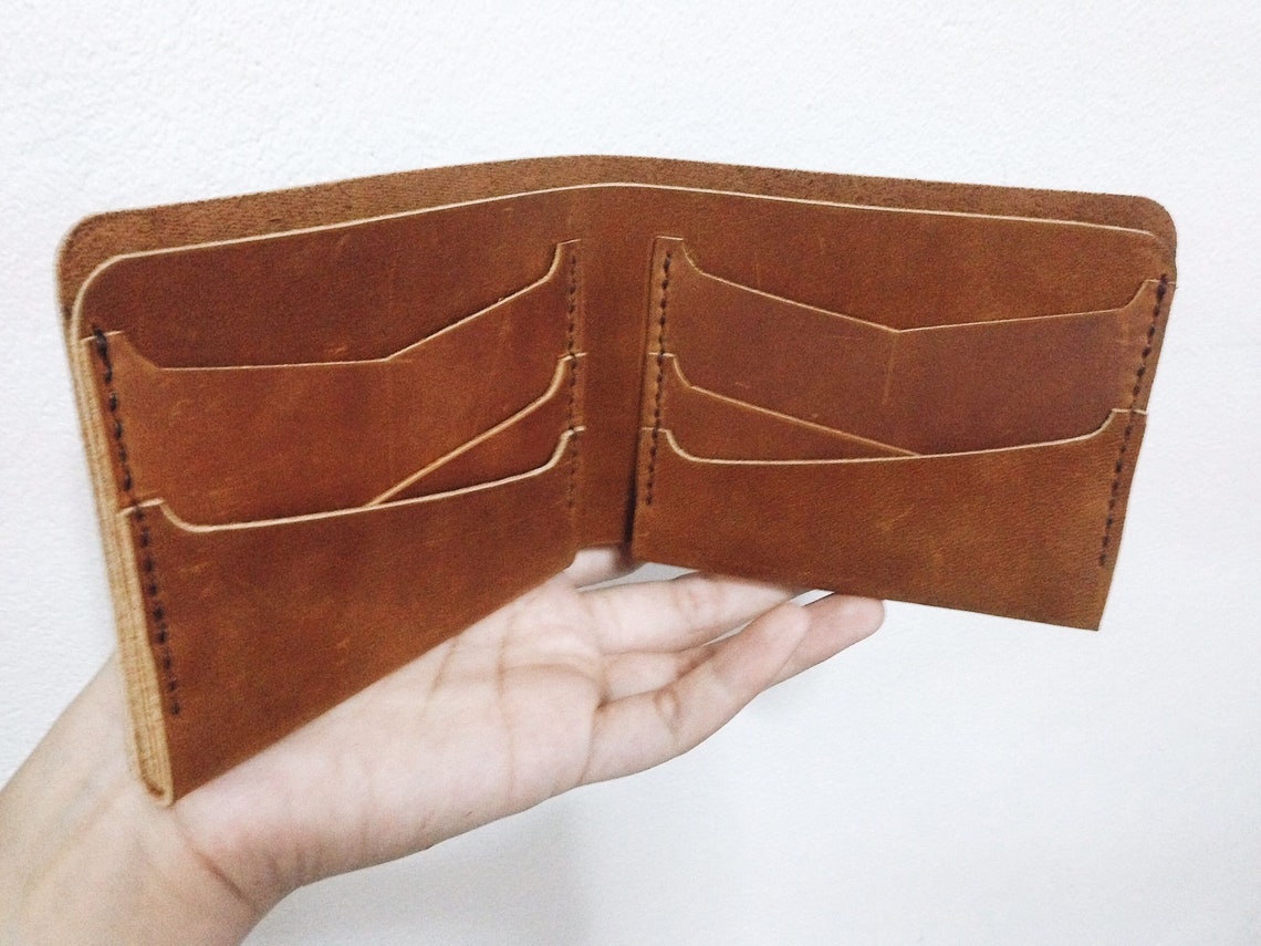 Tan Oil Leather Wallet Leather Billfold Men Wallet Etsy