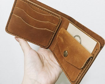 Handmade Tan oil leather wallet, Coin pocket wallet, Leather billfold, Men wallet **This price just for 1 wallet**