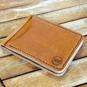 2 Card Slots Tan Oil Leather Money Clip Wallet