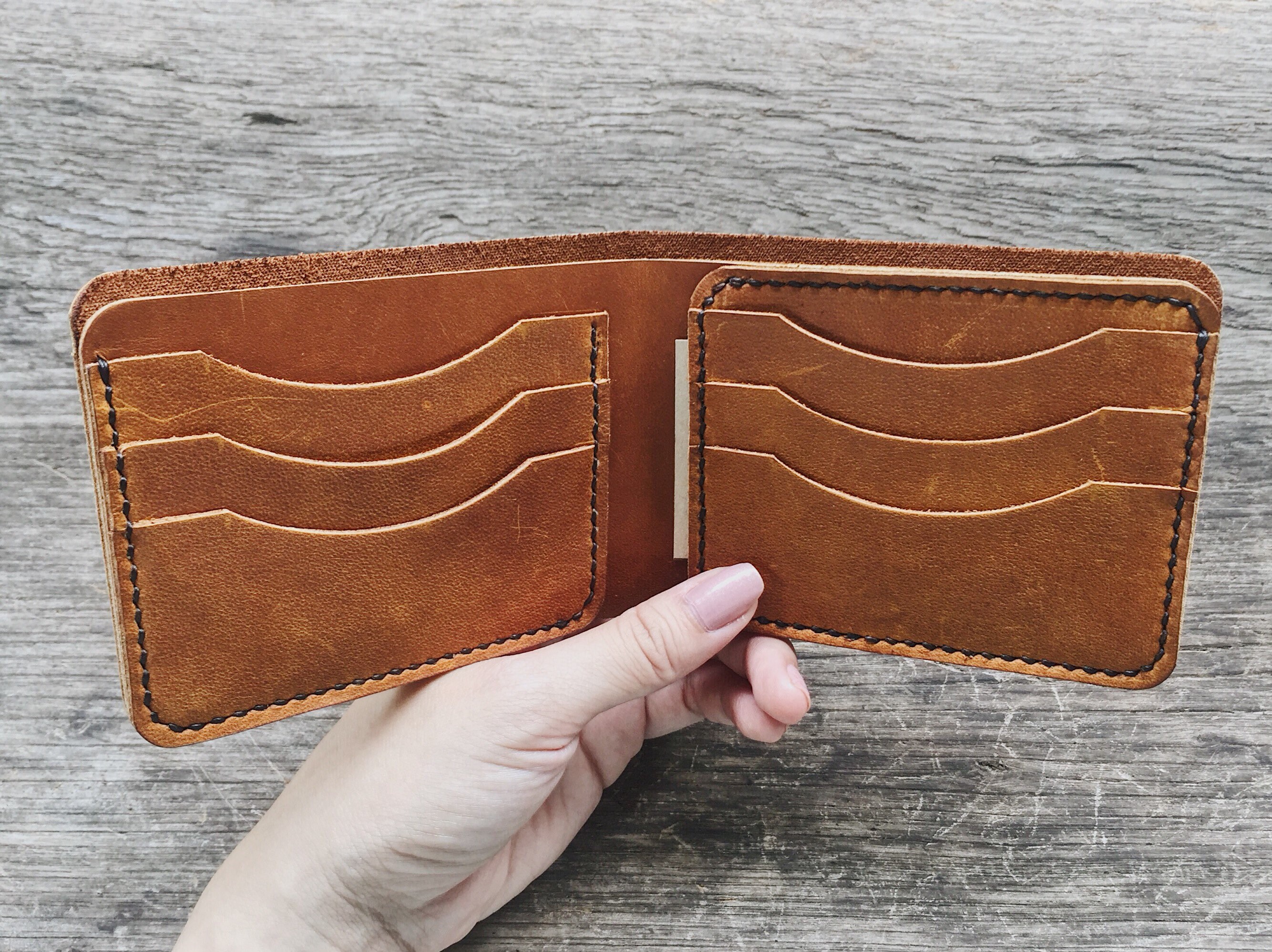 Handmade Tan Oil Leather Wallet, Leather Billfold, Men Wallet, Leather