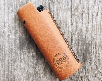 Tan leather lighter case, Lighter cover, Handmade lighter case