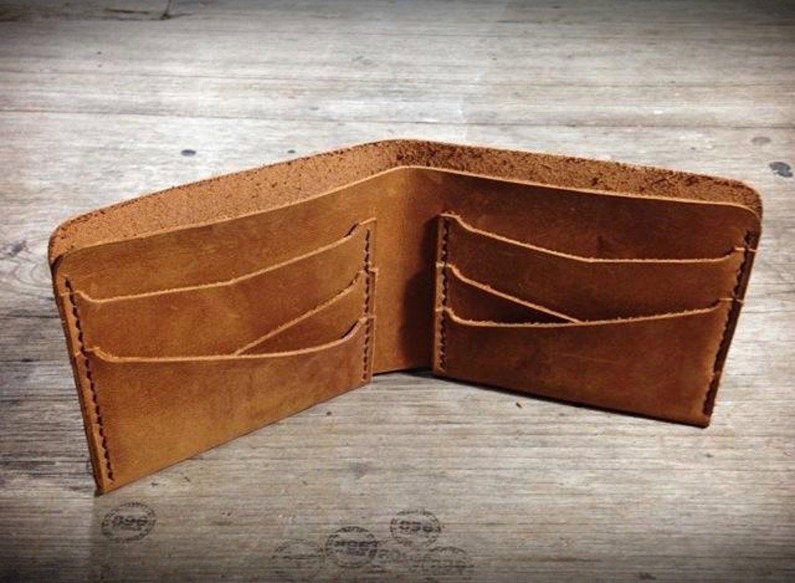Tan Oil Leather Wallet Leather Billfold Men Wallet Etsy