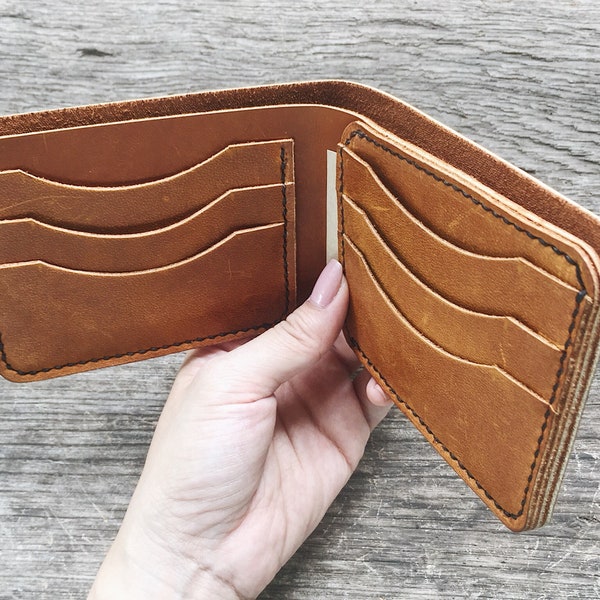 Handmade tan oil leather wallet, leather billfold, men wallet, Leather wallet