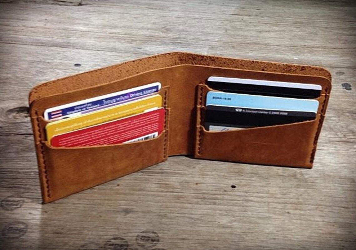 Tan Oil Leather Wallet Leather Billfold Men Wallet Etsy
