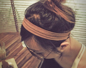 Handgenähtes Tan Oil Leder Stirnband, Leder Haarband unisex Stil.