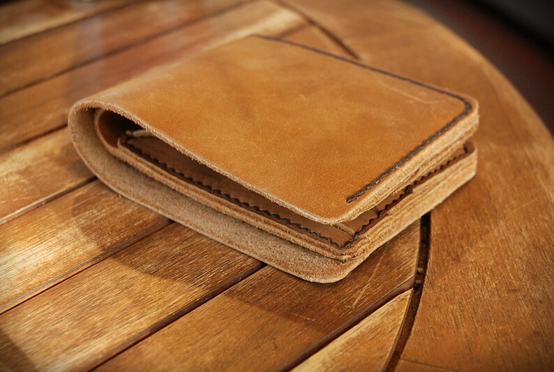 Handmade tan oil leather wallet leather billfold men wallet Etsy