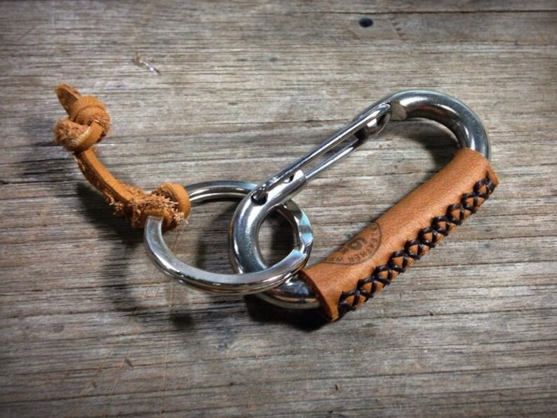 Stainless Steel Carabiner Leather Wrapped Keychain Key Ring Etsy