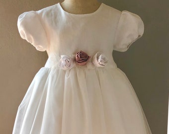 baptism dress girl winter spring white linen est ceremony dress AMELIE