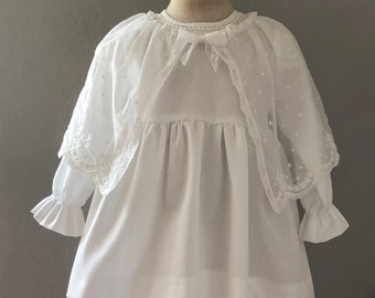 vestito battesimo pizzo stile vittoriano con mantella cotone bianco bambina primavera estate ESTELLE