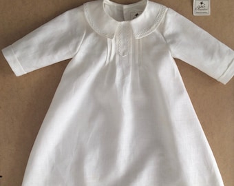 Taufkleid Baby Mädchen hellweißes Leinenkleid Sommerzeremonie SIMON