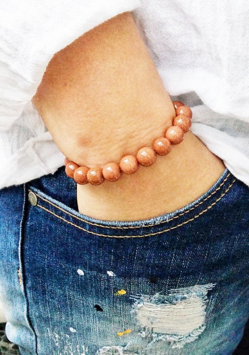 Mens Bracelet SUNSTONE BRACELET 10 mm UNISEX Natural Bracelet Chakra Energy Yoga Bracelet Sunstone Meditation Healt Charms Bracelet Sunstone