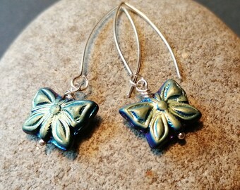 Butterfly Earrings on Sterling Silver Ear Wires - Iridescent Blue - Handmade in Ireland