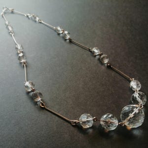 1930s Klare Kristall Halskette - Vintage Art Deco - Gliederkette im Goldton