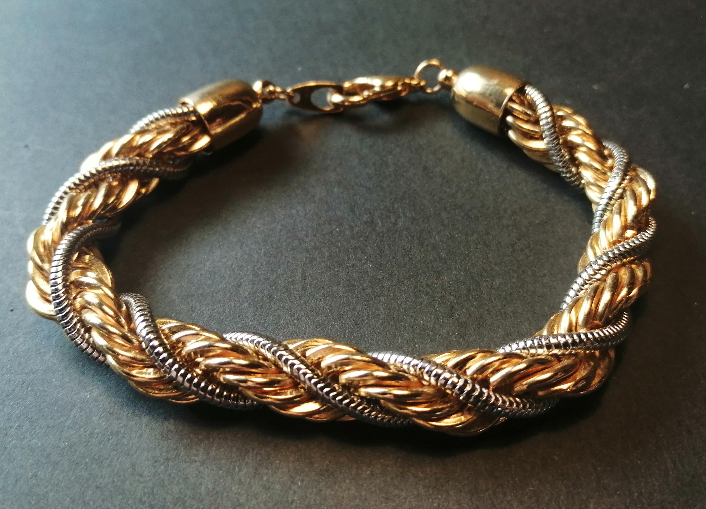 Vintage Gold/Silver Twisted Rope Chain Bracelet - Chunky - 1980s