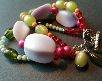 Colourful Chunky Three Strand Bracelet - Boho/Funky - Quirky Multistrand Cuff - Handmade in Ireland