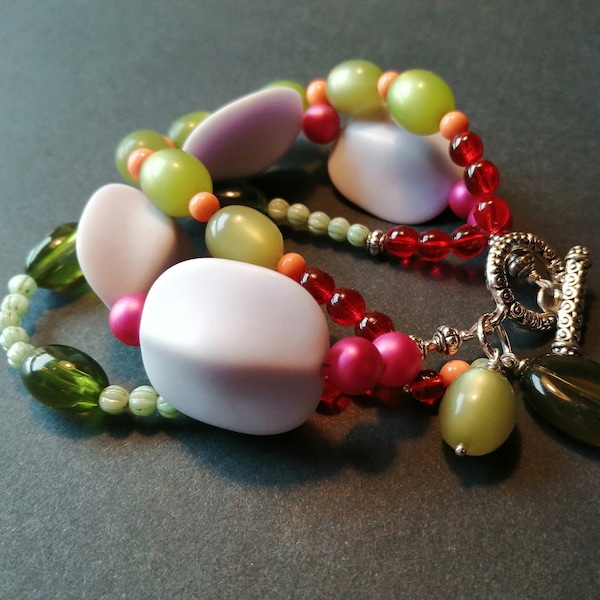 Colourful Chunky Three Strand Bracelet - Boho/Funky - Quirky Multistrand Cuff - Handmade in Ireland