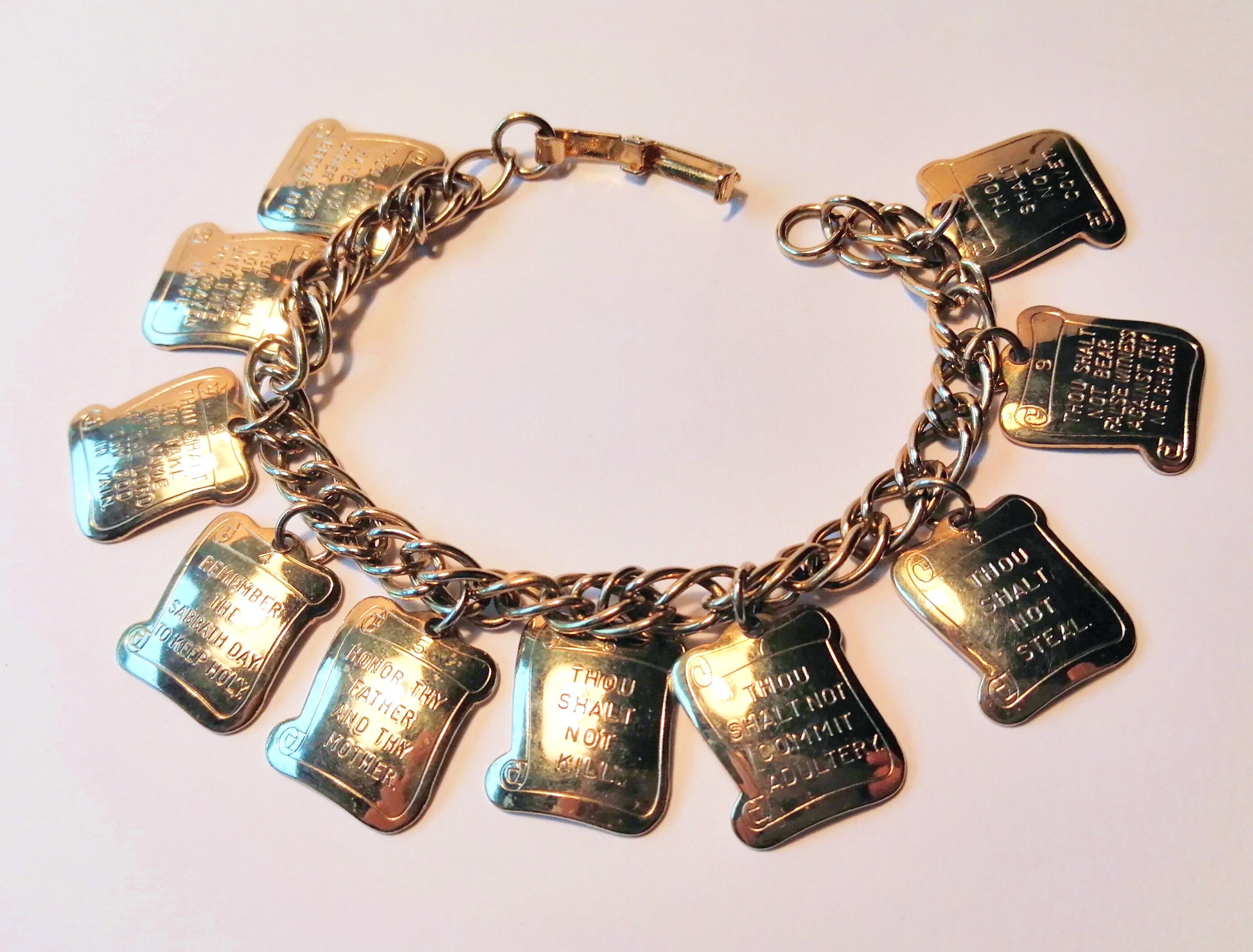 Ten Commandments Charm Bracelet Vintage 1950s Gold Tone Etsy