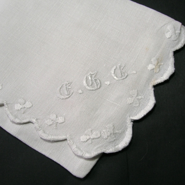 1950s White Irish Linen Hankie/Lingerie Case - Embroidered Clovers - Vintage Whitework