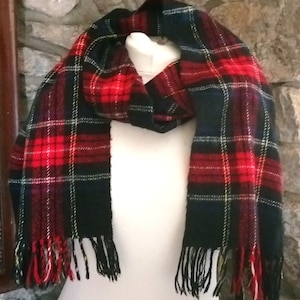 Vintage Black/Red Tartan Wool Blend Scarf - Royal Stewart Clan