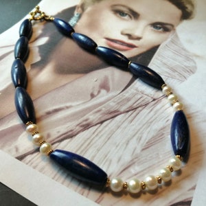 Lapis Lazuli Necklace with Pearls - Handmade in Ireland