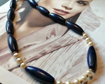 Lapis Lazuli Necklace with Pearls - Handmade in Ireland