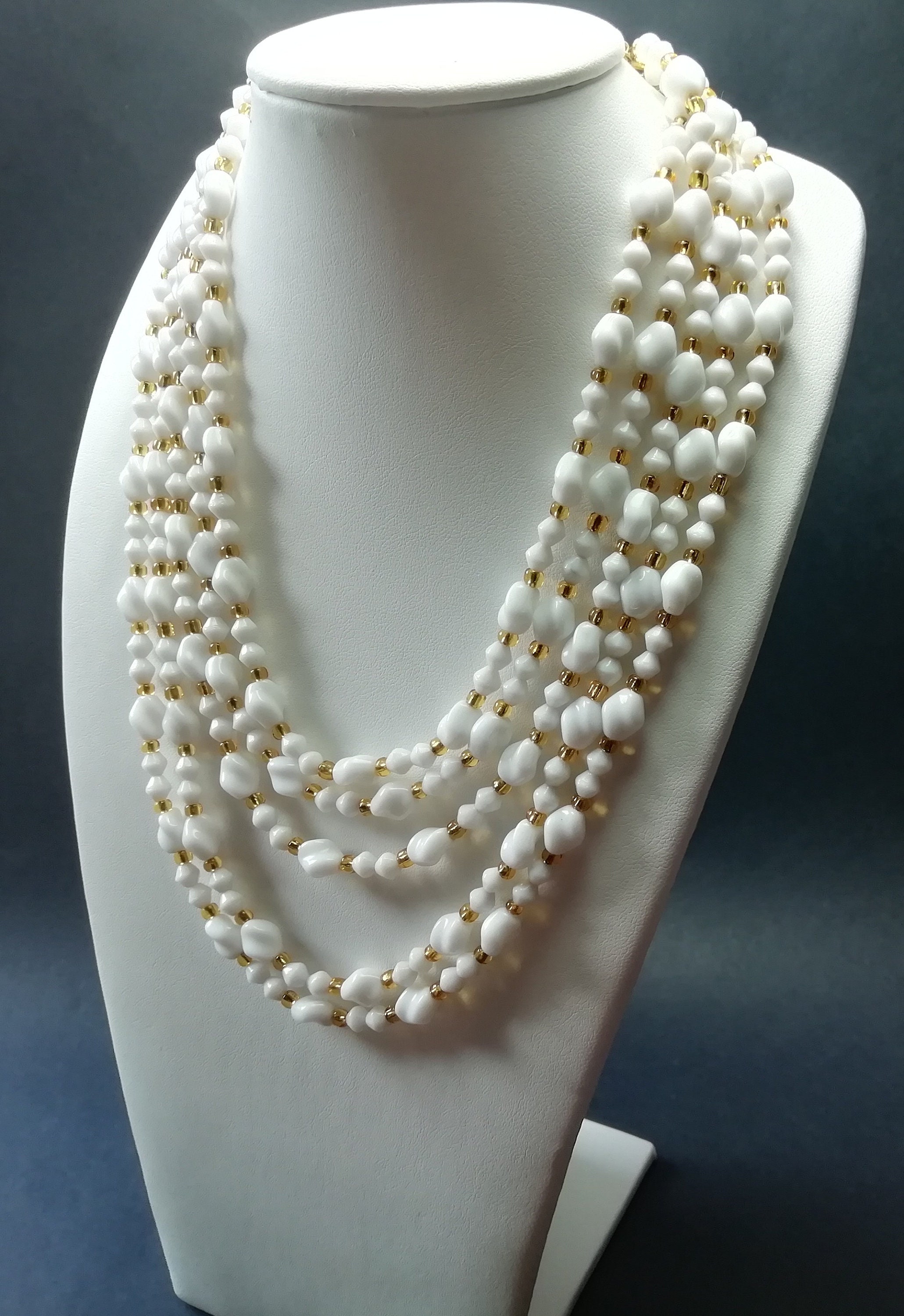 1950s White Glass Multi-Strand Necklace | Etsy