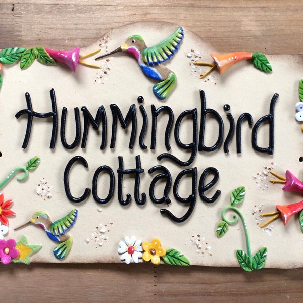 House sign, address number and name sign, Ceramic, Hummingbirds Design