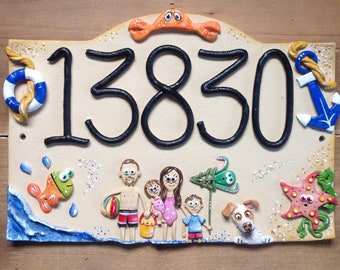 Personalized Ceramic Beach House Address Sign, Family Name Plaque