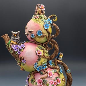 Whimsical Tea Pot, Decorative Ceramic Pottery, Hand Made Sculpture, Summer Breeze Design