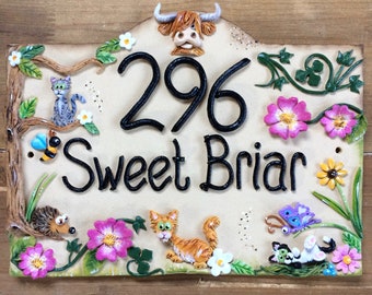 House sign, address number and name sign, Ceramic, Sweet Briar Roses Design