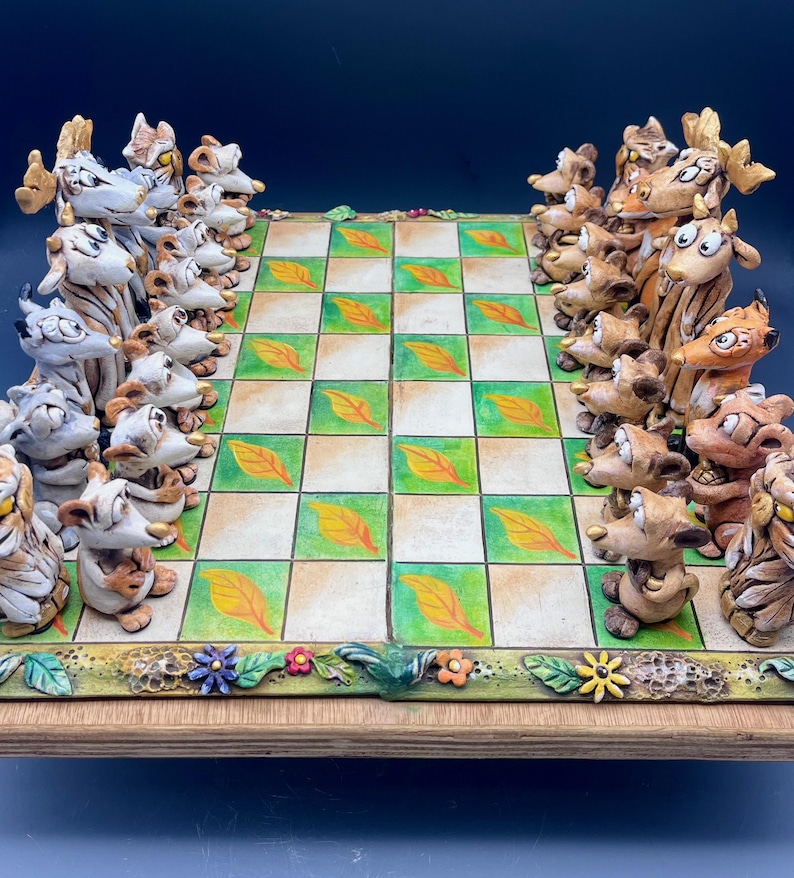 Monkey Chess Set Chess Set, Woodland Creatures Ceramic Pottery, One of a Kind - Etsy