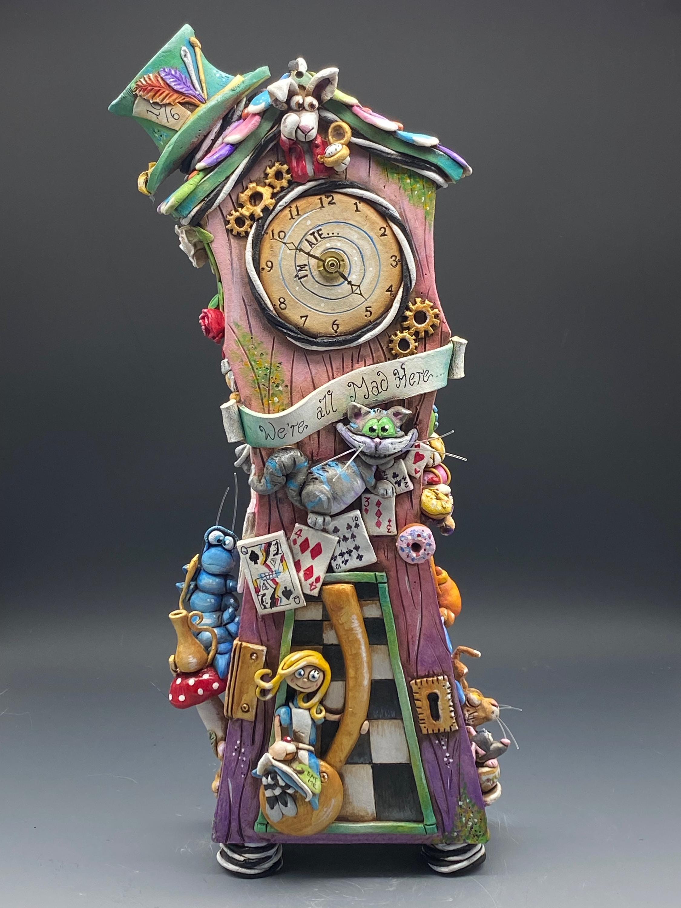 Alice in Wonderland Grandfather Clock, Ceramic Pottery Mantel