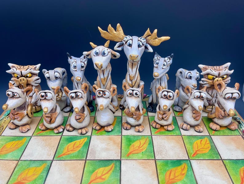 Monkey Chess Set Chess Set, Woodland Creatures Ceramic Pottery, One of a Kind - Etsy