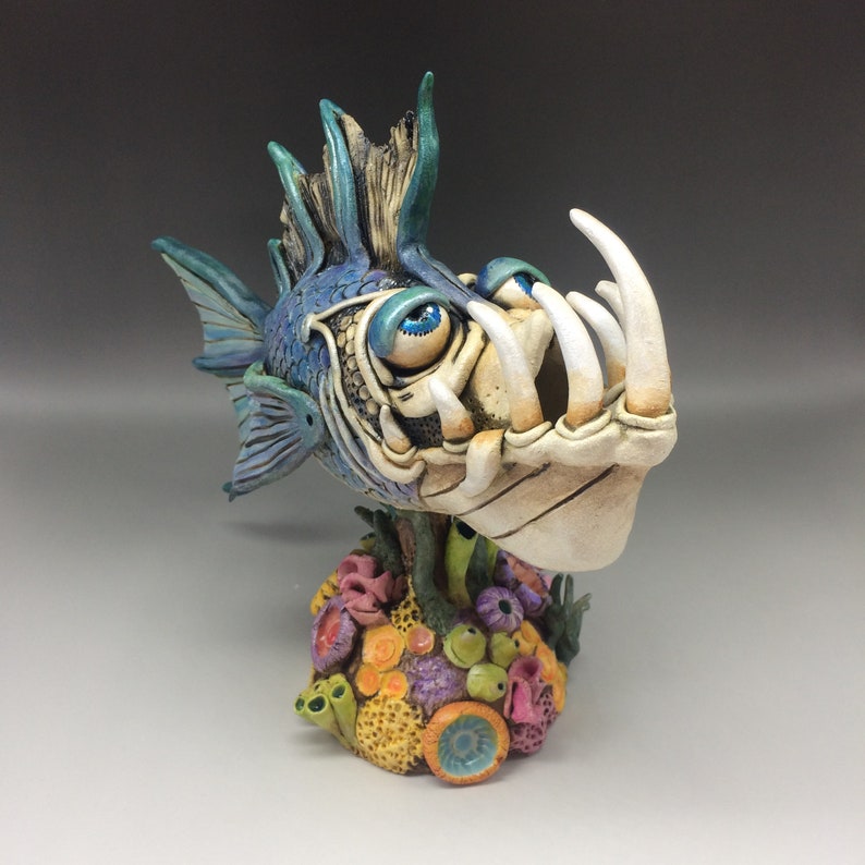 Fish Sculpture Ceramic Whimsical animal Pottery Under the Etsy