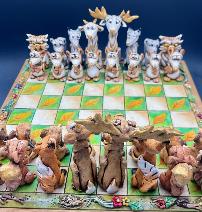 Monkey Chess Set Chess Set, Woodland Creatures Ceramic Pottery, One of a Kind - Etsy