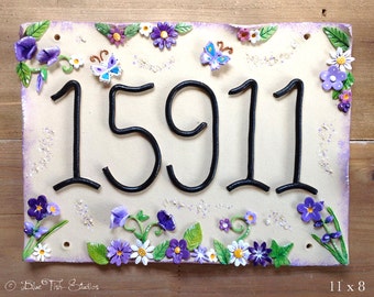 Hausschild, Adressnummer und Namensschild, Keramik, Lila und Flieder Design