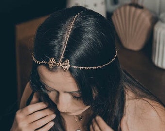 Bijou de tête mezzo art, médaille dorée à l'or fin, headband, accessoires femme bohème, bijou évènement