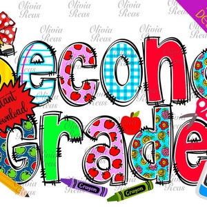 Second Grade Girl Design PNG, School Grade PNG, Digital Design, Instant Download