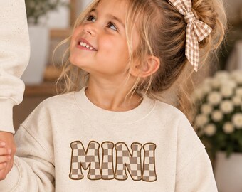 Checkered MINI Toddler Sweatshirt Mommy and Me Matching Crewneck Neutral Girl Sweatshirt Mama Mini Outfit Christmas Gift for Daughter