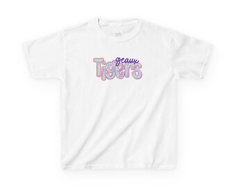 geaux Tigers Kids Tee | Purple Orange Script Sports Team Design