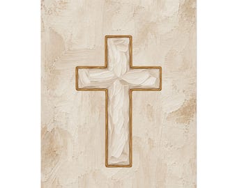 Neutral Textured Watercolor Cross Poster | Matte Religious Wall Art