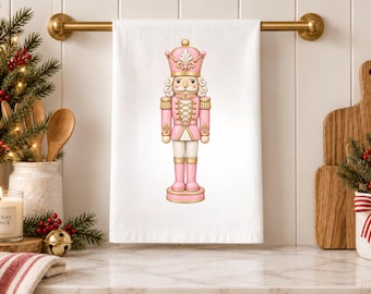 Vintage Crown Nutcracker Tea Towel Christmas Kitchen Decor Coquette Holiday Towel Hostess Gift 100% Cotton Flour Sack Towel
