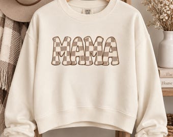 Checkered Mama Sweatshirt Comfort Colors Mid Length Crewneck Cozy Mom Top Mom Life Shirt Everyday Sweatshirt Birthday Christmas Gift Mom