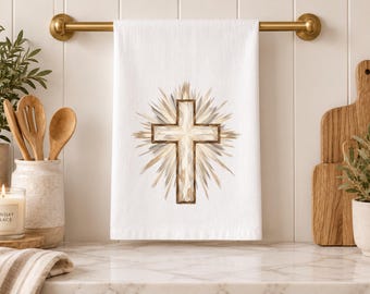 Radiant Cross Tea Towel Christian Kitchen Decor Classic Preppy Faith Kitchen Towel Timeless Hostess Housewarming Wedding Gift