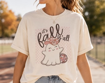 Cowgirl Ghost Fall Tee Cute Ghost Halloween Teacher Fall Shirt Western Halloween Graphic Tee Comfort Colors Fall T-Shirt Mom Fall Shirt