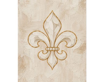 Neutral Textured Watercolor Fleur de Lis Poster Matte Louisiana Home Wall Art